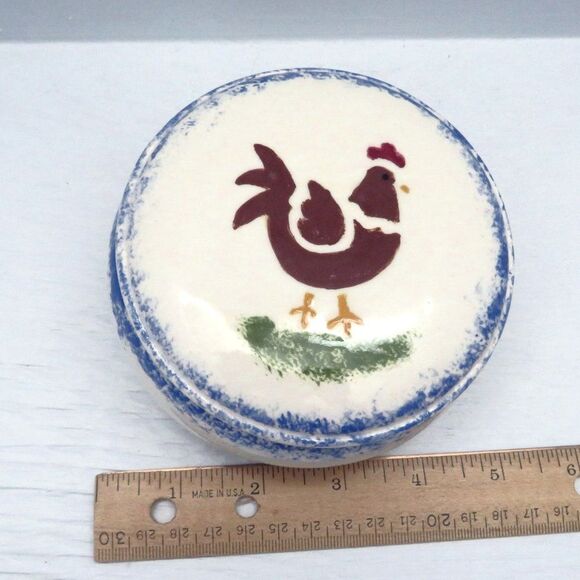 Handmade Ceramic Rooster Lidded Trinket Dish For Jewelry, Candy, Kitchen - Picture 6 of 7